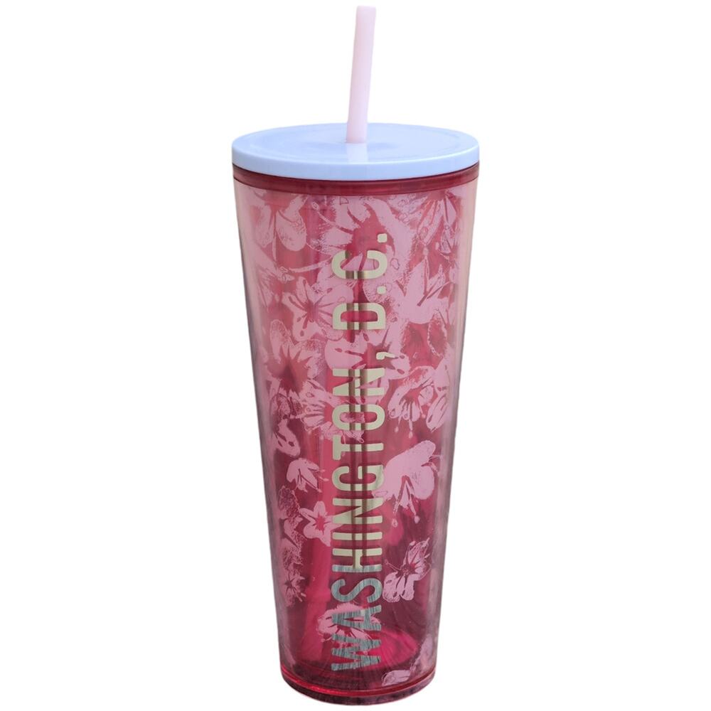 NWT Starbucks Venti Pink Cherry Blossom Washington DC Cold Cup Tumbler 24 oz
